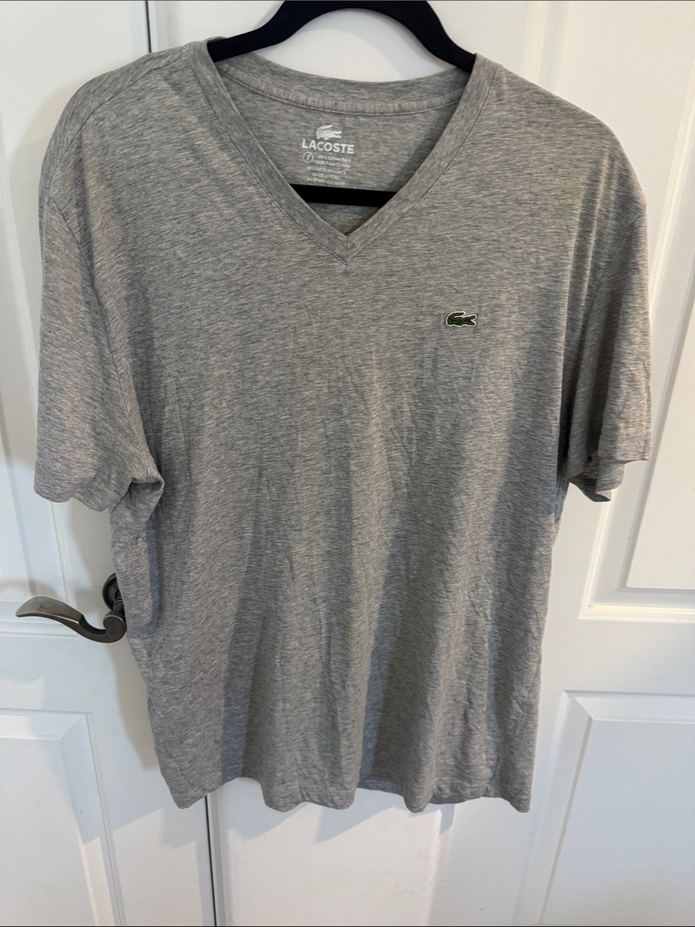 Lacoste Light Gray V-Neck Tee with Green Crocodile